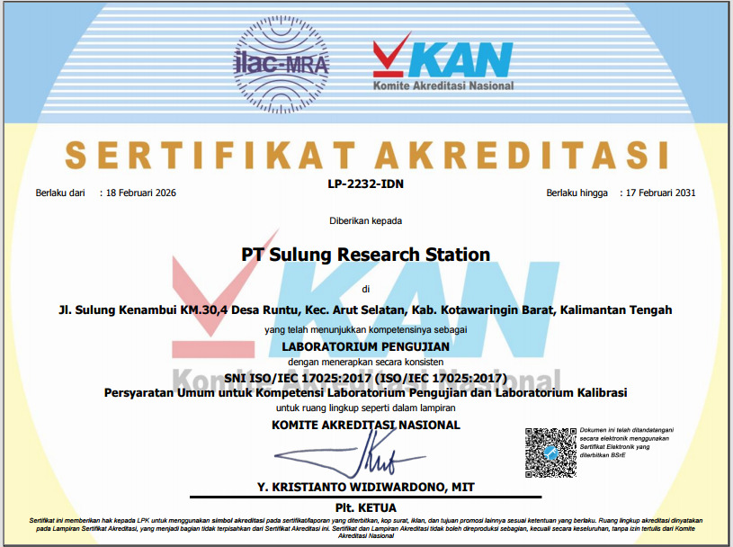 Laboratorium Pengujian Sulung Research Station Resmi Terakreditasi